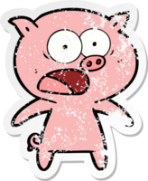 distressed sticker of a cartoon pig shouting png
