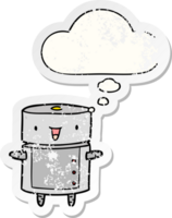 cartoon robot and thought bubble as a distressed worn sticker png