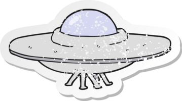 retro distressed sticker of a cartoon flying saucer png