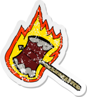 retro distressed sticker of a cartoon flaming axe png