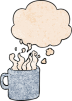 cartoon hot cup of coffee and thought bubble in grunge texture pattern style png