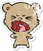 distressed sticker of a angry cartoon bear png