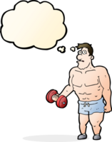 cartoon man lifting weights with thought bubble png