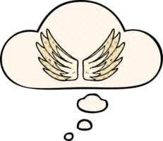 cartoon wings symbol and thought bubble in comic book style png