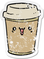 distressed sticker of a cartoon take out coffee png