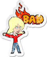 retro distressed sticker of a cartoon bad woman png