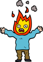 homem de doodle dos desenhos animados com a cabeça em chamas png