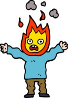 caricatura, garabato, hombre, con, cabeza encendido, fuego png