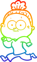 rainbow gradient line drawing cartoon happy old woman png