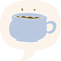 cartoon hot cup of coffee and speech bubble in retro style png