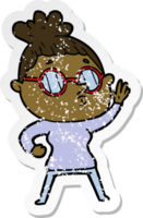 distressed sticker of a cartoon woman wearing glasses png