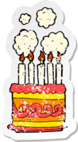 pegatina retro angustiada de un pastel de cumpleaños de dibujos animados png
