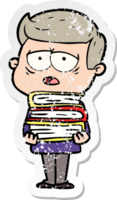 distressed sticker of a cartoon tired man png