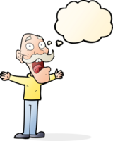 cartoon stressed old man with thought bubble png