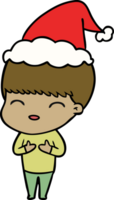 happy line drawing of a boy wearing santa hat png