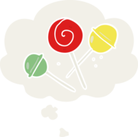 tecknad lollipop och tankebubbla i retrostil png