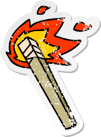 distressed sticker of a quirky hand drawn cartoon lit torch png