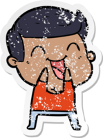 distressed sticker of a cartoon man laughing png