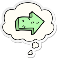 cartoon pointing arrow and thought bubble as a printed sticker png