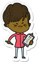 sticker of a cartoon frustrated woman png