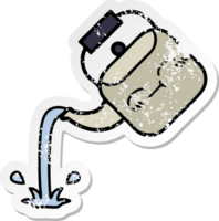 verontruste sticker van een schattige cartoon gietende waterkoker png