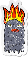 retro distressed sticker of a burning cartoon ghost png