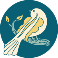 tattoo style icon of a bird on a branch png