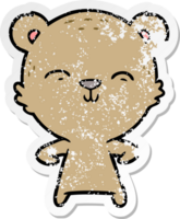 distressed sticker of a happy cartoon bear png