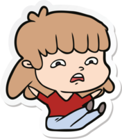 sticker of a cartoon worried woman png