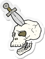 sticker of a cartoon dagger stuck in skull png