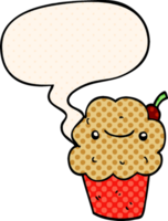 cartoon cupcake and speech bubble in comic book style png