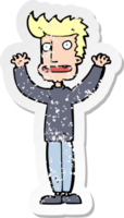 retro distressed sticker of a cartoon stressed man png