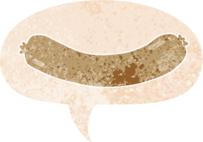 cartoon sausage and speech bubble in retro textured style png