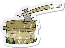 distressed sticker of a cartoon tree stump with axe png