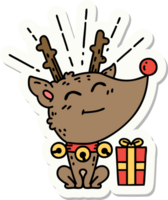 sticker of tattoo style christmas reindeer with present png