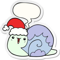 linda caricatura de caracol de navidad y etiqueta engomada de la burbuja del discurso png