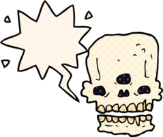 Calavera espeluznante de dibujos animados y burbuja de habla al estilo de las historietas png