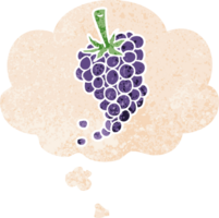 cartoon grapes and thought bubble in retro textured style png