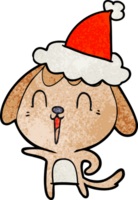 bonito desenho texturizado de um cachorro usando chapéu de papai noel png