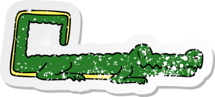 distressed sticker of a quirky hand drawn cartoon crocodile png