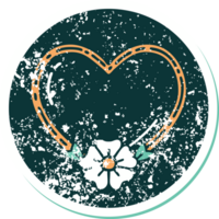 icône de style tatouage autocollant en détresse d'un coeur et d'une fleur png