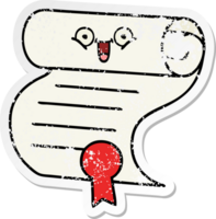 distressed sticker of a cute cartoon contract png