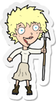 sticker of a cartoon crazy woman with spear png