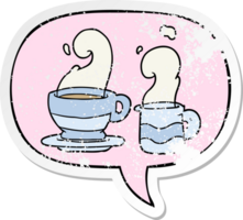 cartoon cup of coffee and speech bubble distressed sticker png