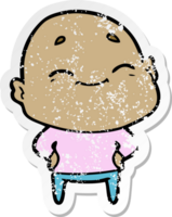 distressed sticker of a cartoon happy bald man png