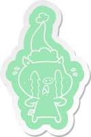 crying pig cartoon  sticker of a wearing santa hat png