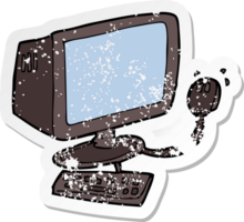 retro distressed sticker of a cartoon computer png