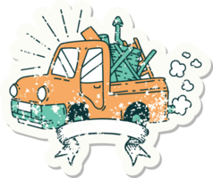 grunge sticker of tattoo style truck carrying junk png