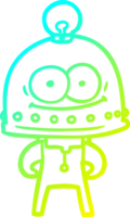 línea de gradiente frío dibujo robot de cartón feliz con bombilla png