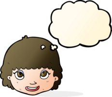 cartoon happy female face with thought bubble png